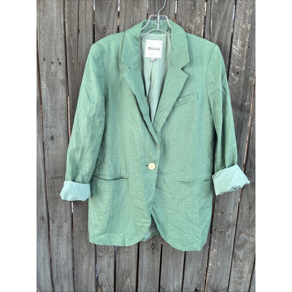 Madewell Larsen Blazer Womens Size Medium Seafoam Green Linen One Button